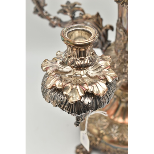 120 - A SILVER PLATED EPERGNE CENTRE PIECE, silver plate on copper, flower centre piece with cover (cover ... 