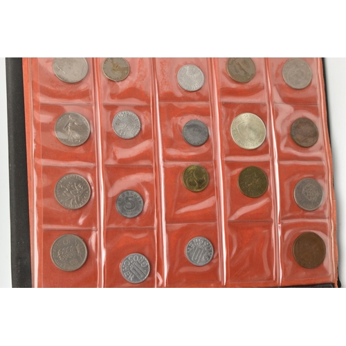 121 - A LARGE CARDBOARD BOX CONTAINING COINS, COIN ALBUM,  to include an album of mixed coins inc sliver c... 