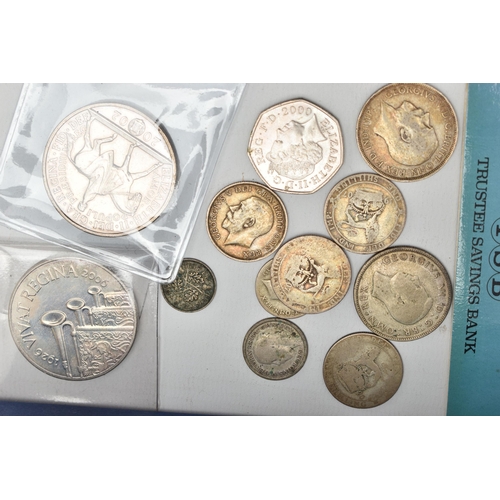 125 - A CARDBOARD BOX CONTAINING A SMALL AMOUINT OF MAINLY UK COINAGE