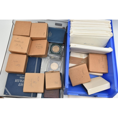 126 - TWO PLASTIC CASES OF MIXED COINAGE, to include nine x silver proof Crowns Bahamas, Tuvalu, Kiribati,... 