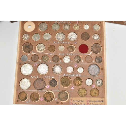 128 - A WOODEN COIN CABINET COMPRISING OF 19 DRAWERS OF COINAGE FROM 16th-20th CENTURY, to include Crown s... 