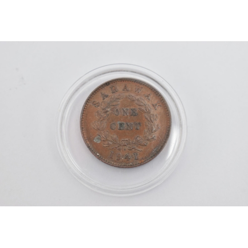 129 - A CV BROOKE RARE SARAWAK ONE CENT COIN 1941 (Has some Staining Around the legend Obverse) believed t... 