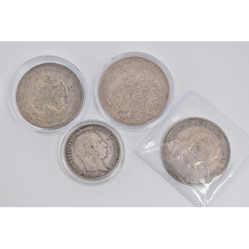 132 - A PARCEL OF SILVER COINS, to include Egypt 20 Piastres 1917, a Turkey 6 Kurus 1836, and a Danish Two... 