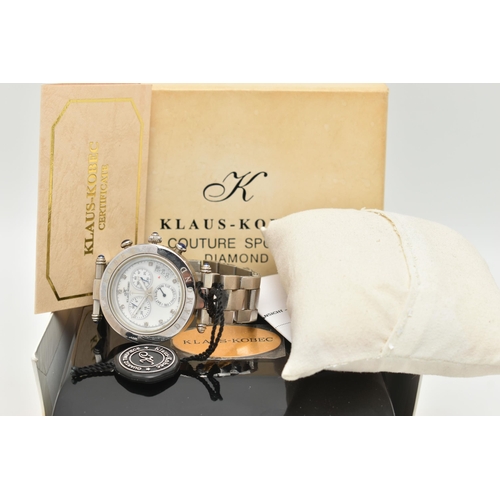 21 - A 'KLAUS KOBEC' WRISTWATCH, quartz movement, round mother of pearl chronograph dial, signed 'Klaus-K... 