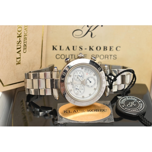 21 - A 'KLAUS KOBEC' WRISTWATCH, quartz movement, round mother of pearl chronograph dial, signed 'Klaus-K... 