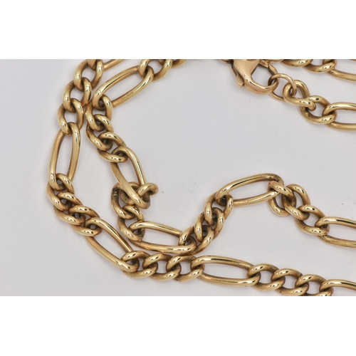 3 - A 9CT GOLD CHAIN NECKLACE, yellow gold figaro chain, fitted with a lobster clasp, approximate length... 