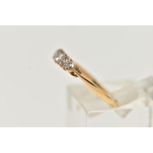 43 - A FIVE STONE DIAMOND RING, five single cut diamonds, set in a white metal illusion setting, leading ... 