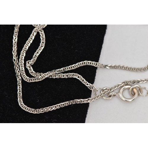 48 - A WHITE METAL WHEAT LINK CHAIN, a fine chain fitted with a spring clasp, approximate length 510mm, s... 