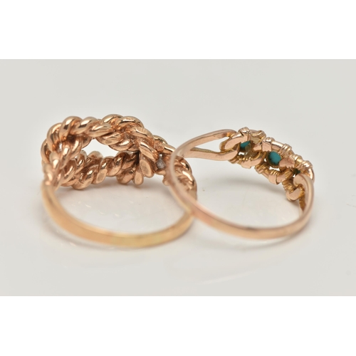 58 - TWO KNOT RINGS, to include a rope twist knot ring, on a polished band, hallmarked 9ct London, ring s... 