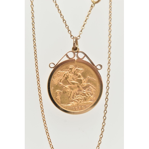 67 - A LATE VICTORIAN FULL GOLD SOVEREIGN PENDANT AND CHAIN, depicting Queen Victoria Obverse, George and... 