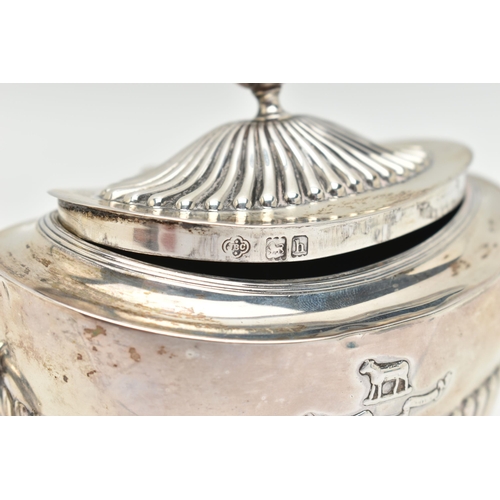 78 - AN EDWARD VII SILVER SUGAR POT, of an oval form, stop reeded pattern, fitted with two ring handles, ... 