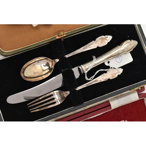 85 - ASSORTED CASED SILVER TABLEWARE, to include a cased pair of butter knives, open work thistle detail ... 