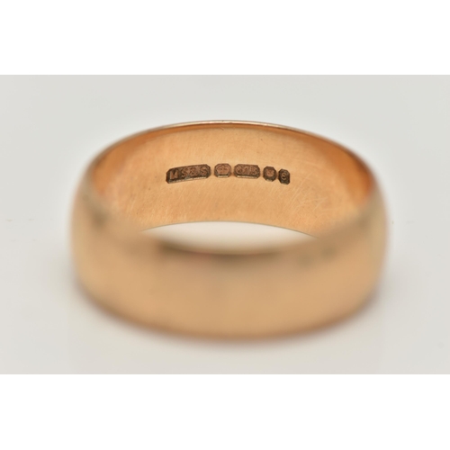 87 - A 9CT GOLD BAND RING, a wide polished yellow gold band ring, approximate width 7mm, hallmarked 9ct L... 