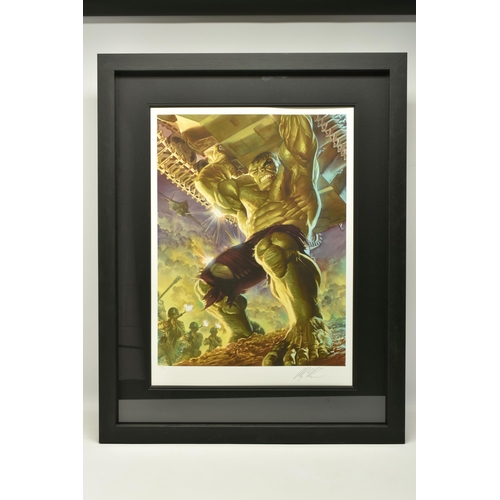 311 - ALEX ROSS FOR MARVEL COMICS 'IMMORTAL HULK', a limited edition print on paper, depicting Hulk liftin... 