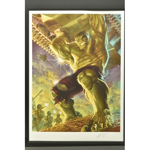 311 - ALEX ROSS FOR MARVEL COMICS 'IMMORTAL HULK', a limited edition print on paper, depicting Hulk liftin... 