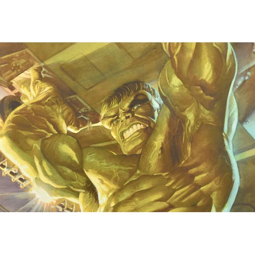 311 - ALEX ROSS FOR MARVEL COMICS 'IMMORTAL HULK', a limited edition print on paper, depicting Hulk liftin... 