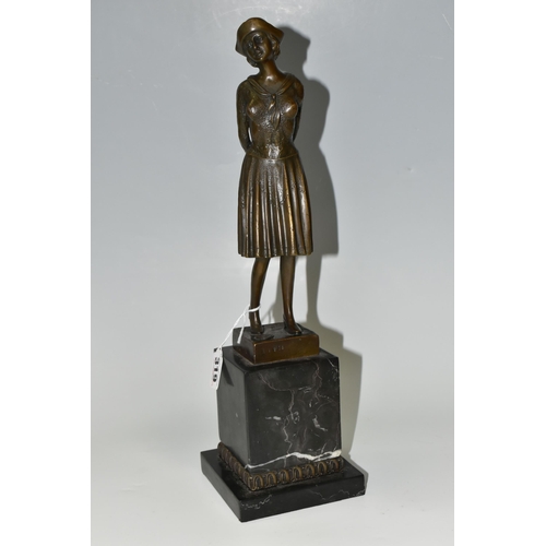 319 - A BRONZE FIGURE, of a young woman in a hat, signature on the base D.H Chiparus, made in Paris - Fran... 