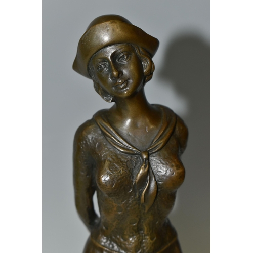 319 - A BRONZE FIGURE, of a young woman in a hat, signature on the base D.H Chiparus, made in Paris - Fran... 