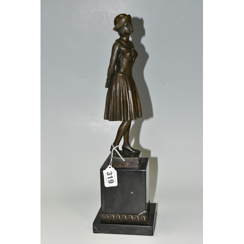 319 - A BRONZE FIGURE, of a young woman in a hat, signature on the base D.H Chiparus, made in Paris - Fran... 