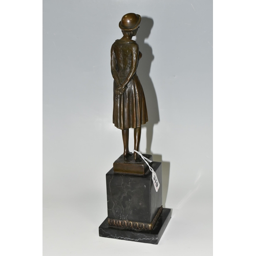 319 - A BRONZE FIGURE, of a young woman in a hat, signature on the base D.H Chiparus, made in Paris - Fran... 