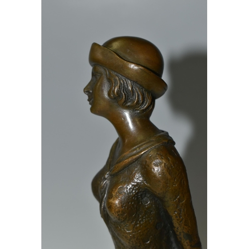 319 - A BRONZE FIGURE, of a young woman in a hat, signature on the base D.H Chiparus, made in Paris - Fran... 