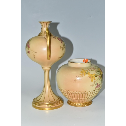 321 - TWO PIECES OF ROYAL WORCESTER BLUSH IVORY, comprising a stemmed vase, shape 2303 of baluster form on... 