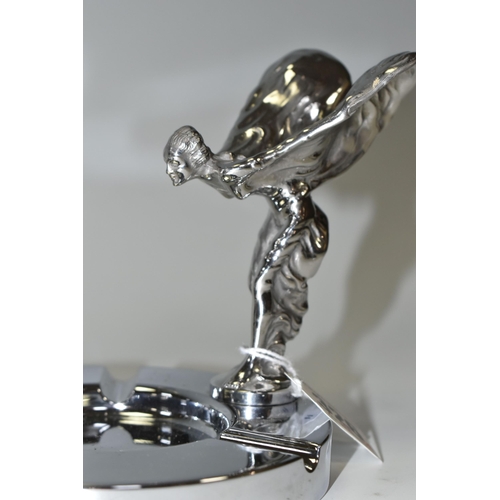 326 - TWO CHROME DESK ASHTRAYS WITH MOUNTED ROLLS ROYCE 'SPIRIT OF ECSTACY' MASCOT, diameter 12.5cm, heigh... 