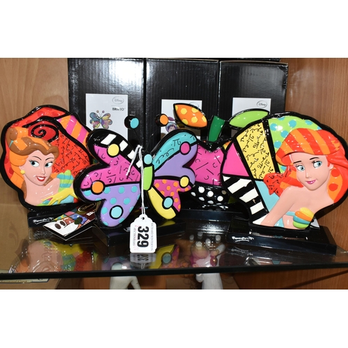 329 - FOUR BOXED DISNEY BRITTO ORNAMENTS, comprising Ariel, Tinker Bell, Snow White and Belle (4+ 4 boxes)... 