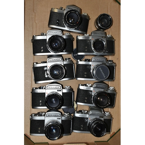 333 - ONE BOX OF VINTAGE MIRANDA CAMERAS, comprising nine cameras to include models RE II, two TM, three S... 