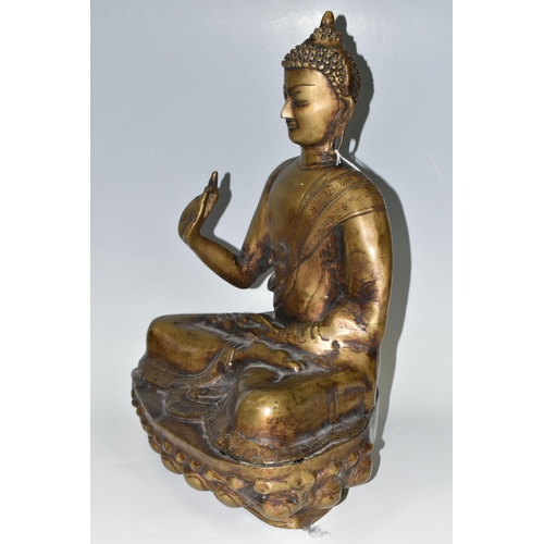 347 - A LARGE HEAVY BRONZED METAL 20TH CENTURY FIGURE OF A SEATED BUDDHA, height 51cm (1) (Condition Repor... 