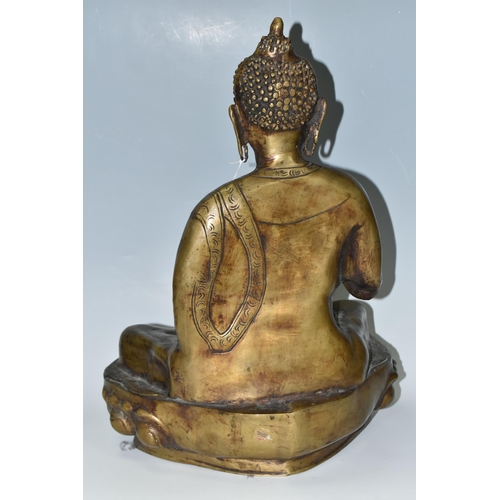 347 - A LARGE HEAVY BRONZED METAL 20TH CENTURY FIGURE OF A SEATED BUDDHA, height 51cm (1) (Condition Repor... 