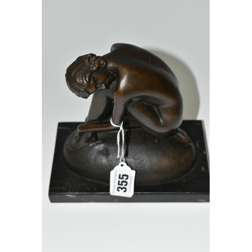 355 - A BRONZE FIGURE OF AN EROTIC YOUNG WOMAN, created by Portuguese artist Milo, 'Dreaming', fixed to a ... 