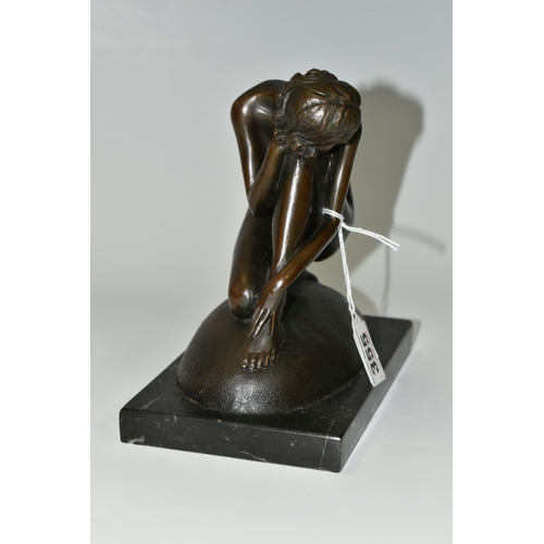 355 - A BRONZE FIGURE OF AN EROTIC YOUNG WOMAN, created by Portuguese artist Milo, 'Dreaming', fixed to a ... 