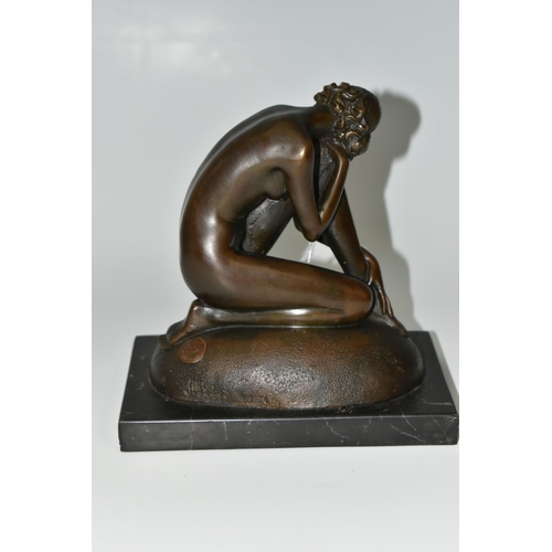 355 - A BRONZE FIGURE OF AN EROTIC YOUNG WOMAN, created by Portuguese artist Milo, 'Dreaming', fixed to a ... 