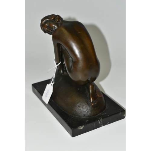 355 - A BRONZE FIGURE OF AN EROTIC YOUNG WOMAN, created by Portuguese artist Milo, 'Dreaming', fixed to a ... 