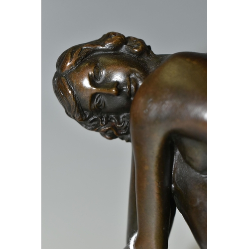 355 - A BRONZE FIGURE OF AN EROTIC YOUNG WOMAN, created by Portuguese artist Milo, 'Dreaming', fixed to a ... 