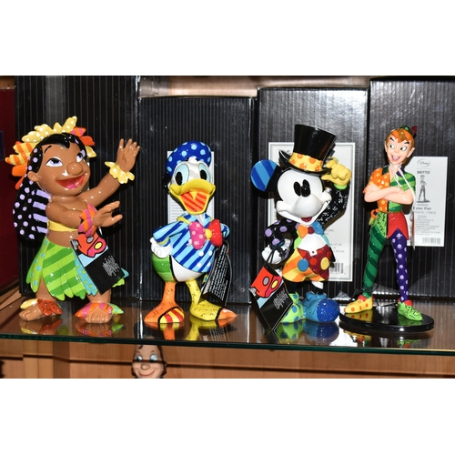 356 - FOUR BOXED DISNEY BRITTO FIGURES, comprising Peter Pan 4056846, Top Hat Mickey 6006083, Donald Duck ... 