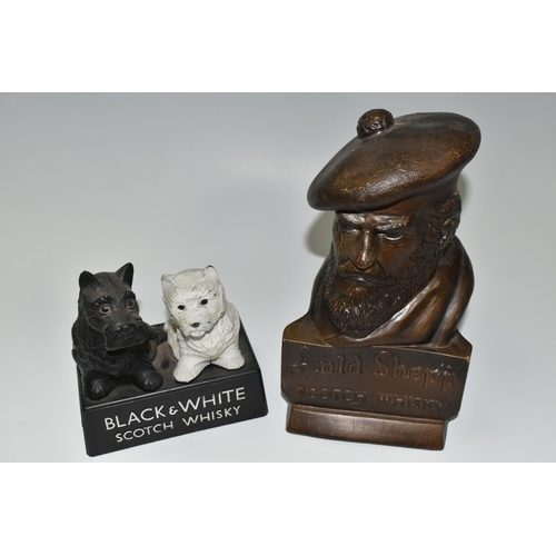 371 - TWO SCOTCH WHISKY ADVERTISING FIGURES, comprising  a rubberoid 'Auld Shepp Scotch Whisky' advertisin... 