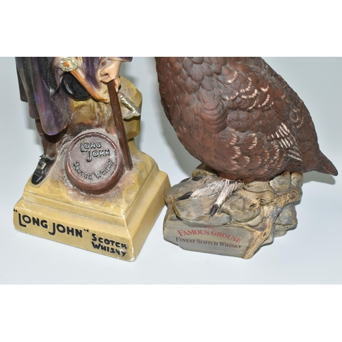 376 - A SCOTCH WHISKY ADVERTISING FIGURE AND DECANTER, comprising  a chalkware 'Long John Scotch Whisky' a... 