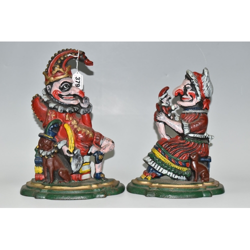 379 - TWO CAST IRON DOORSTOPS, painted in the forms of Mr. Punch and Judy, height of tallest 30cm (2) (Con... 