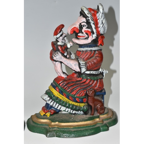 379 - TWO CAST IRON DOORSTOPS, painted in the forms of Mr. Punch and Judy, height of tallest 30cm (2) (Con... 