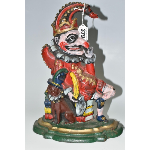 379 - TWO CAST IRON DOORSTOPS, painted in the forms of Mr. Punch and Judy, height of tallest 30cm (2) (Con... 