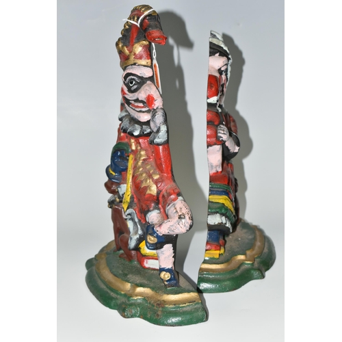 379 - TWO CAST IRON DOORSTOPS, painted in the forms of Mr. Punch and Judy, height of tallest 30cm (2) (Con... 