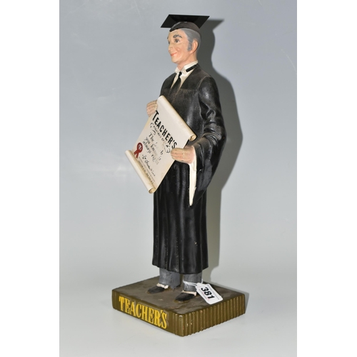 381 - A TEACHER'S SCOTCH WHISKY ADVERTISING FIGURE, the rubberoid figure in the form of a teacher holding ... 