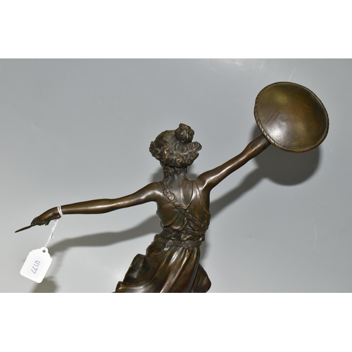 383 - AFTER CLAIRE JEANNE ROBERTE COLINET (1880-1950) A BRONZE FIGURE, titled 'La Danseuse au Disque', dep... 