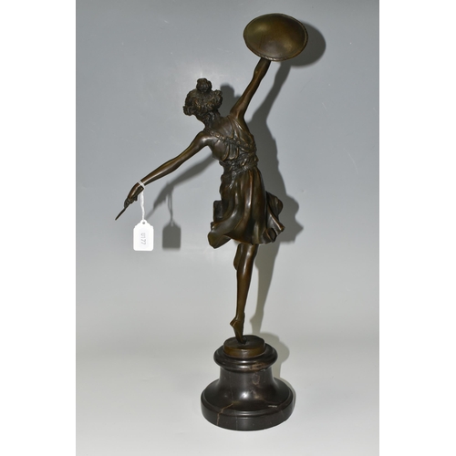 383 - AFTER CLAIRE JEANNE ROBERTE COLINET (1880-1950) A BRONZE FIGURE, titled 'La Danseuse au Disque', dep... 