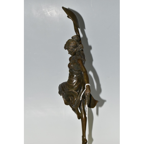 383 - AFTER CLAIRE JEANNE ROBERTE COLINET (1880-1950) A BRONZE FIGURE, titled 'La Danseuse au Disque', dep... 