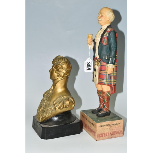 384 - TWO WHISKY ADVERTISING FIGURES, comprising  a rubberoid 'Currie's No 10 Perth Whisky' advertising fi... 