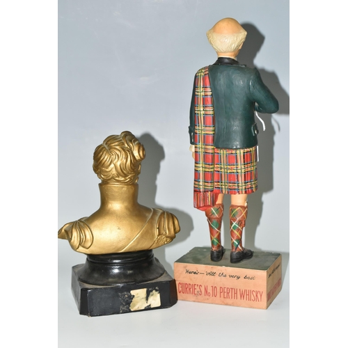 384 - TWO WHISKY ADVERTISING FIGURES, comprising  a rubberoid 'Currie's No 10 Perth Whisky' advertising fi... 