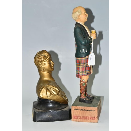 384 - TWO WHISKY ADVERTISING FIGURES, comprising  a rubberoid 'Currie's No 10 Perth Whisky' advertising fi... 